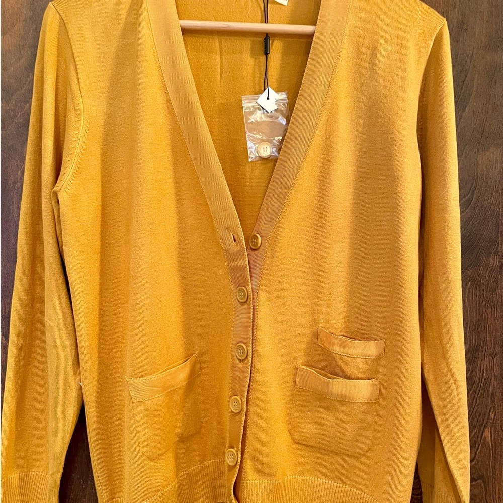 NWT! Tahari Mustard Color                    Cardigan Sweater